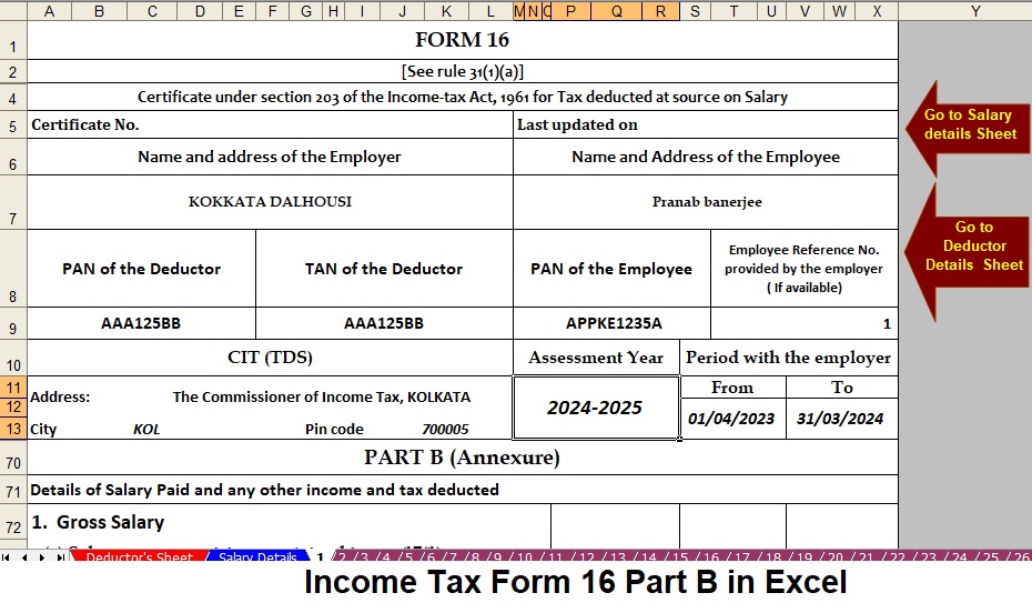 Download and Prepare at a time 100 Employees Form 16 Part B in Excel for the Financial Year 2023-24